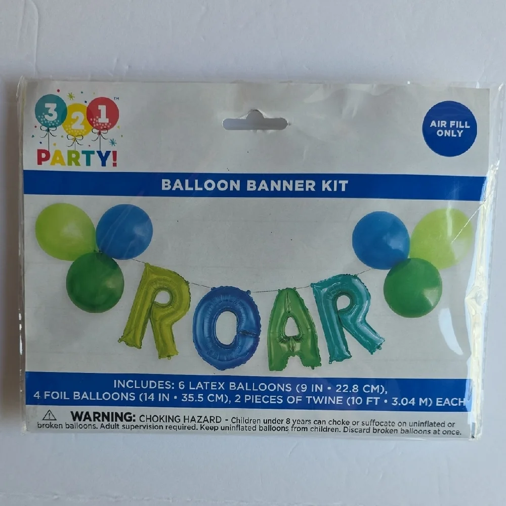 3-2-1 Party! Dinosaur Birthday Banner & Cake Candles Set - Green & Blue